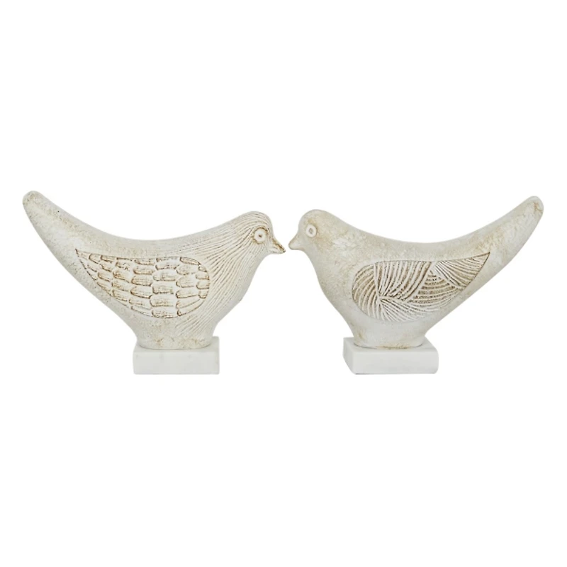 Distressed White Marble Base Birds, Set of 2