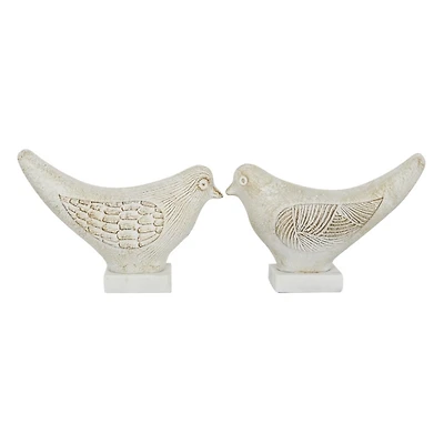Distressed White Marble Base Birds, Set of 2