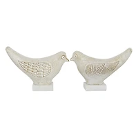 Distressed White Marble Base Birds, Set of 2