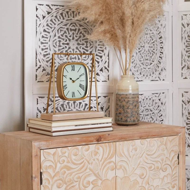 Distressed Gold Frame Square Tabletop Clock