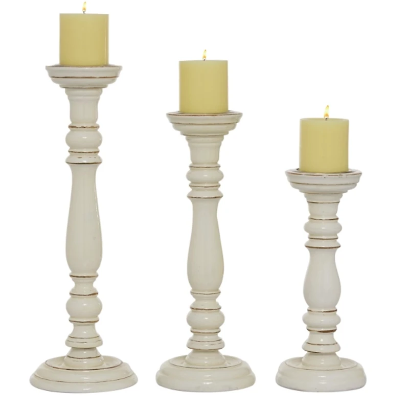 Daisy White Rustic 3-pc. Candle Holder Set