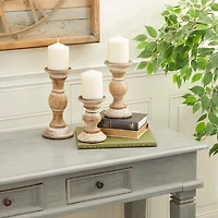 Distressed Wood Pillar Candle Holders, Set of 3