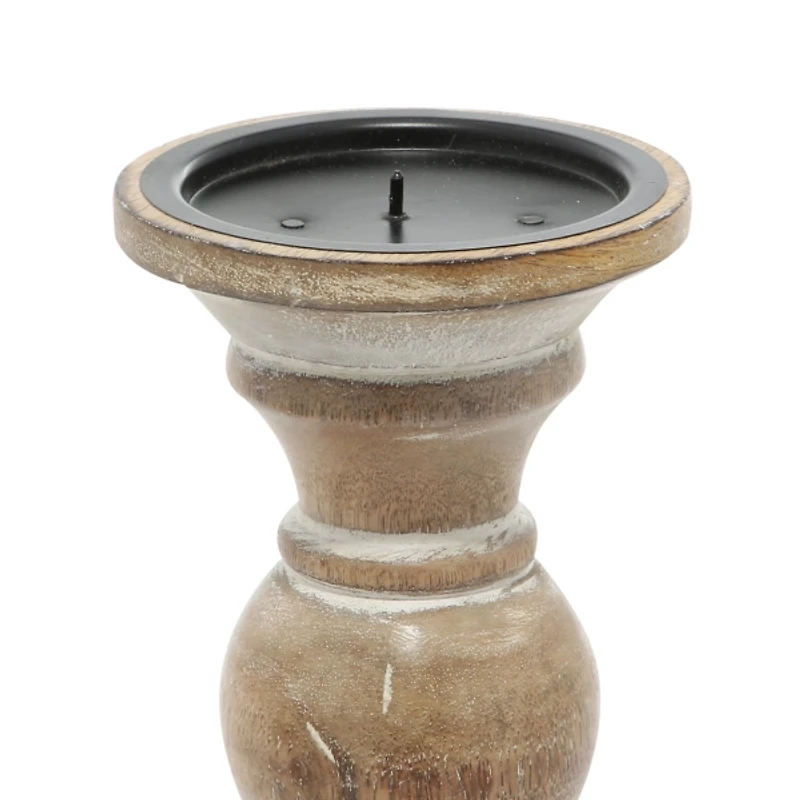 Distressed Wood Pillar Candle Holders, Set of 3
