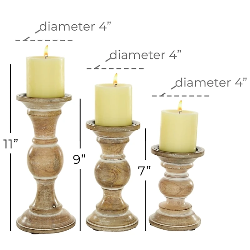 Distressed Wood Pillar Candle Holders, Set of 3