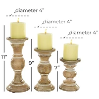 Distressed Wood Pillar Candle Holders, Set of 3