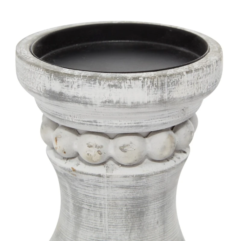 Rustic Gray Carved 3-pc. Candle Holder Set
