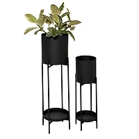 Black Metal Plant Stands with Shelves, Set of 2