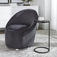 Aged Black Metal Frame Slab Top Accent Table