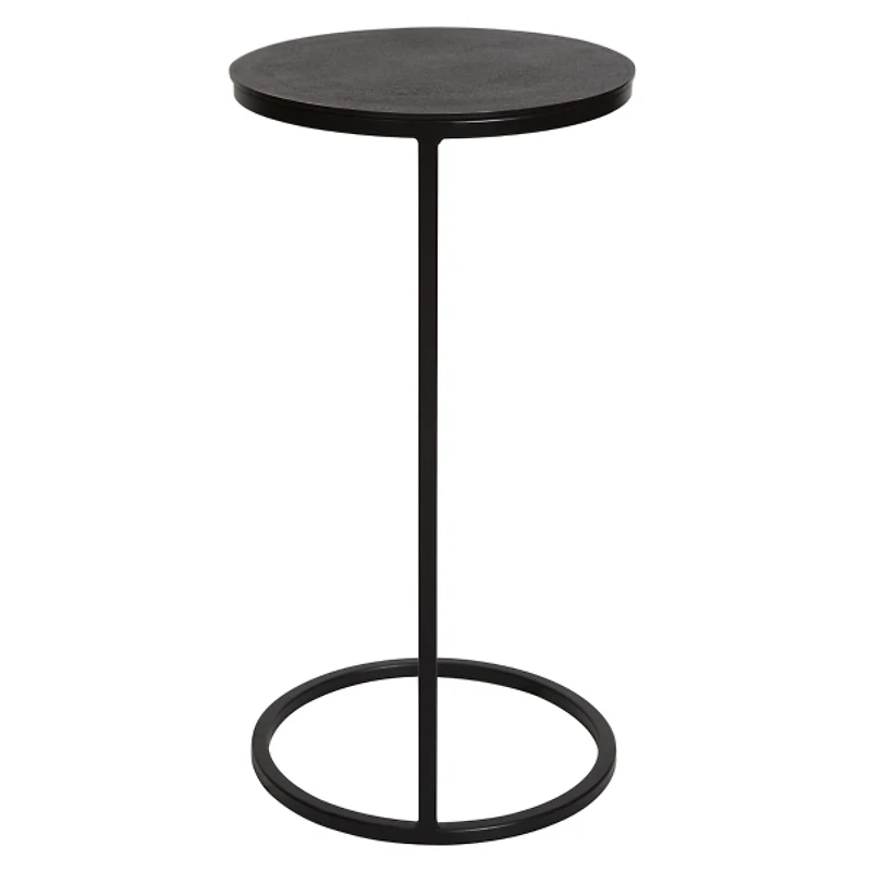 Aged Black Metal Frame Slab Top Accent Table
