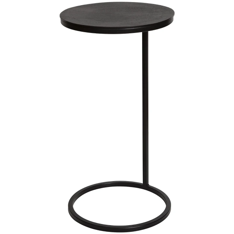 Aged Black Metal Frame Slab Top Accent Table