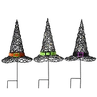 Pre-Lit Black Witch Hats 3-pc. Yard Stakes