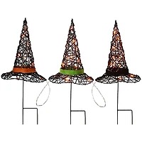 Pre-Lit Black Witch Hats 3-pc. Yard Stakes
