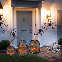 Pre-Lit Black Pumpkin Faces 3-pc. Yard Stakes