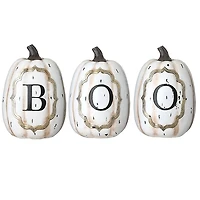 White and Gold Scrollwork Boo Pumpkins, Set of 3