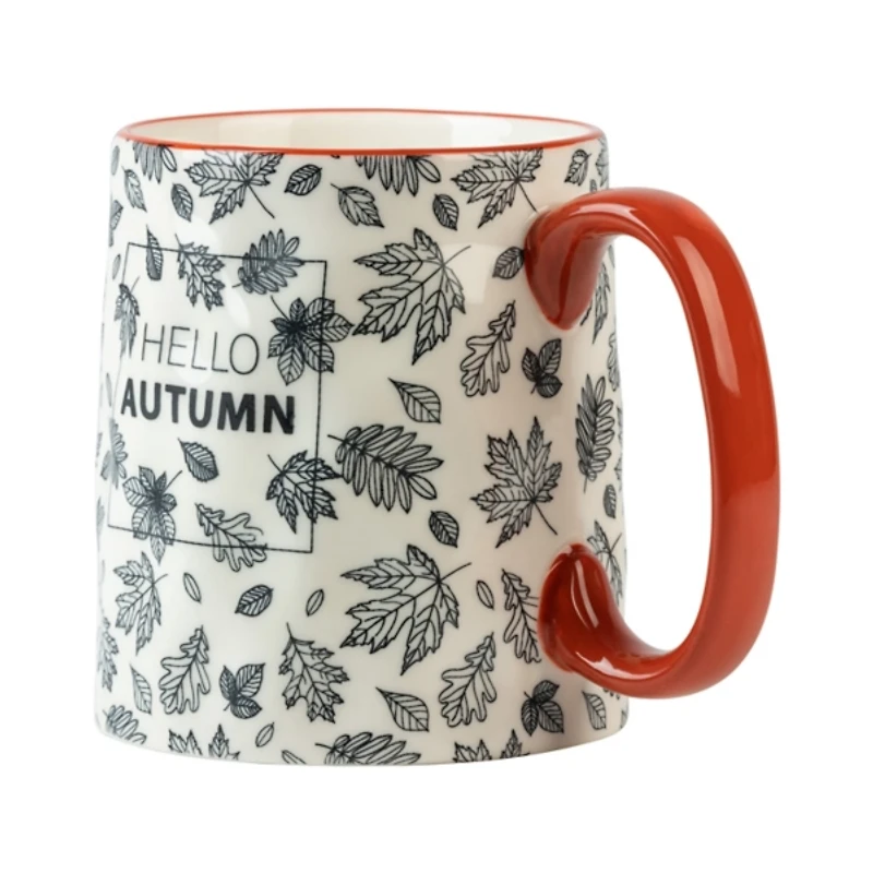 Navy Hello Autumn Fall Leaf Mugs, Set of 4