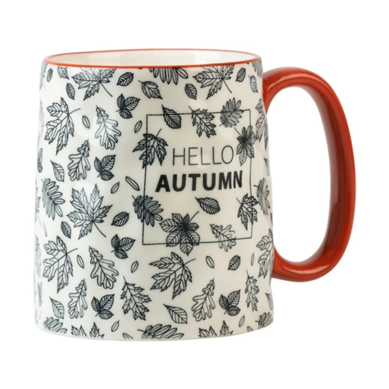 Navy Hello Autumn Fall Leaf Mugs, Set of 4