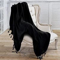 Black Checkered Weave Fringe Throw