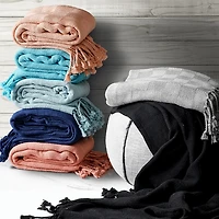 Black Checkered Weave Fringe Throw