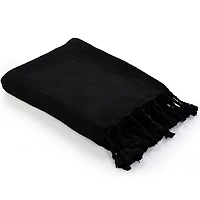 Black Checkered Weave Fringe Throw