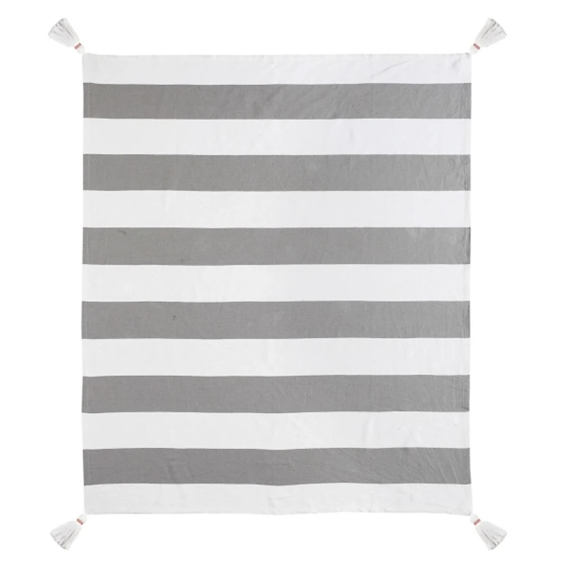 Light Gray Cabana Stripe Tassel Throw