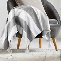 Light Gray Cabana Stripe Tassel Throw