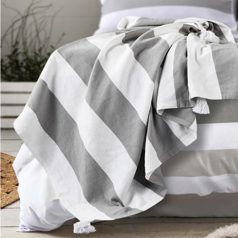 Light Gray Cabana Stripe Tassel Throw