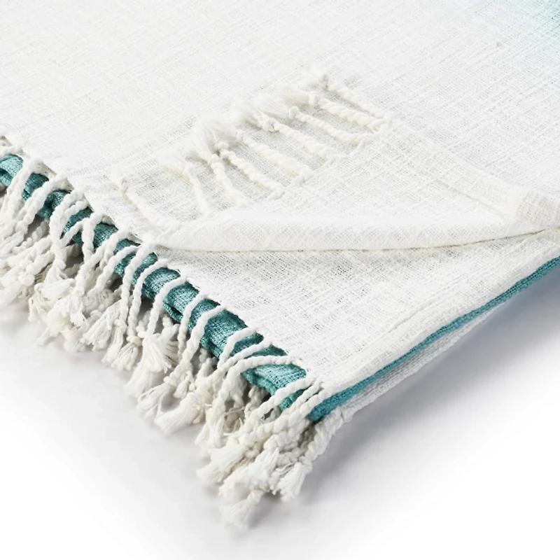 Angel Blue Shibori Slab Fringe Throw