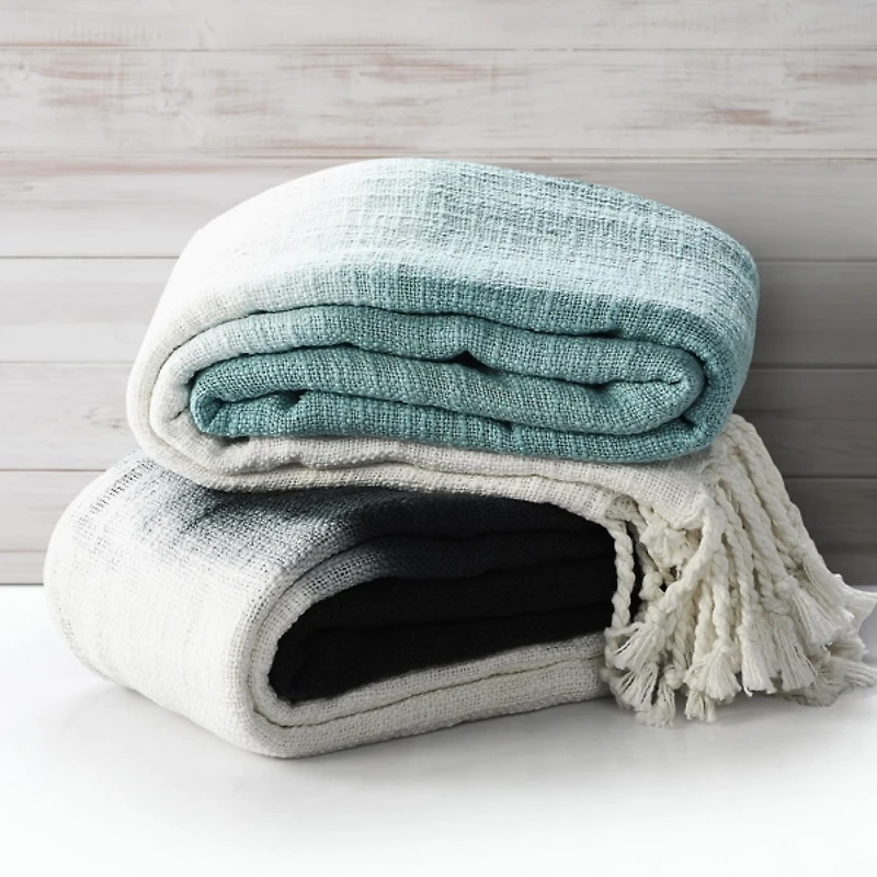 Angel Blue Shibori Slab Fringe Throw