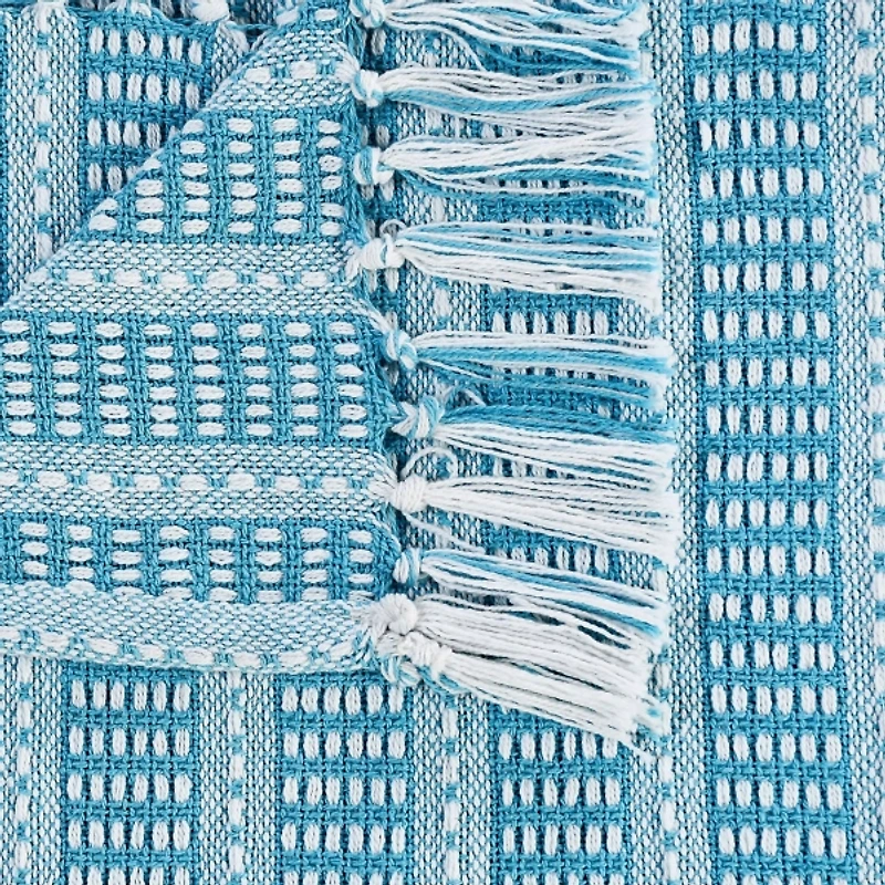 Maui Blue Striped Fringe Throw