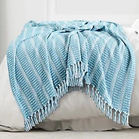 Maui Blue Striped Fringe Throw