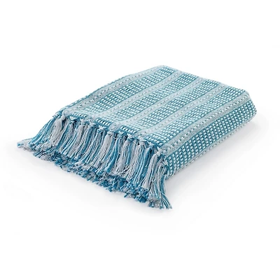 Maui Blue Striped Fringe Throw