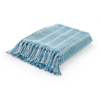 Maui Blue Striped Fringe Throw