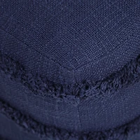Navy Blue Tufted Stripe Cotton Square Pouf