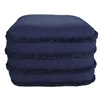 Navy Blue Tufted Stripe Cotton Square Pouf