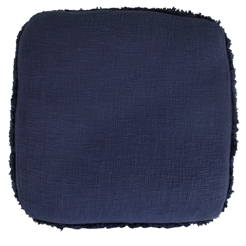 Navy Blue Tufted Stripe Cotton Square Pouf