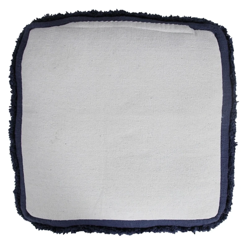 Navy Blue Tufted Stripe Cotton Square Pouf