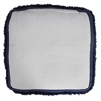 Navy Blue Tufted Stripe Cotton Square Pouf