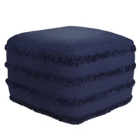 Navy Blue Tufted Stripe Cotton Square Pouf