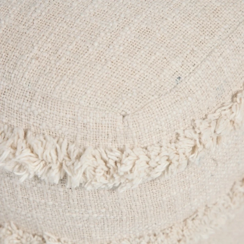 Pale Beige Tufted Stripe Cotton Square Pouf