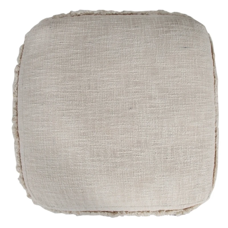 Pale Beige Tufted Stripe Cotton Square Pouf