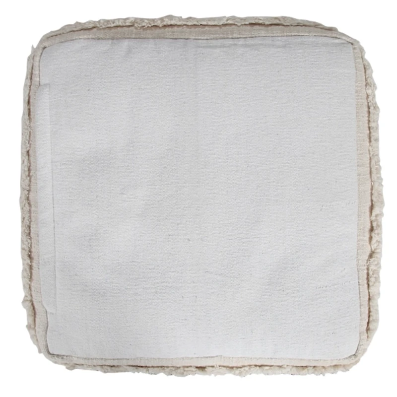 Pale Beige Tufted Stripe Cotton Square Pouf