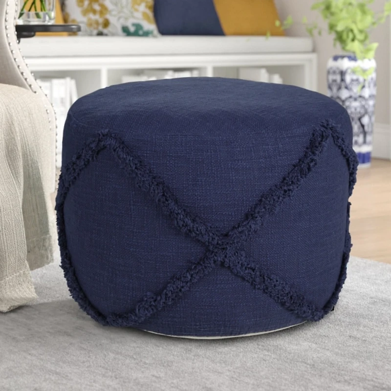 Navy Diamond Tufted Pouf