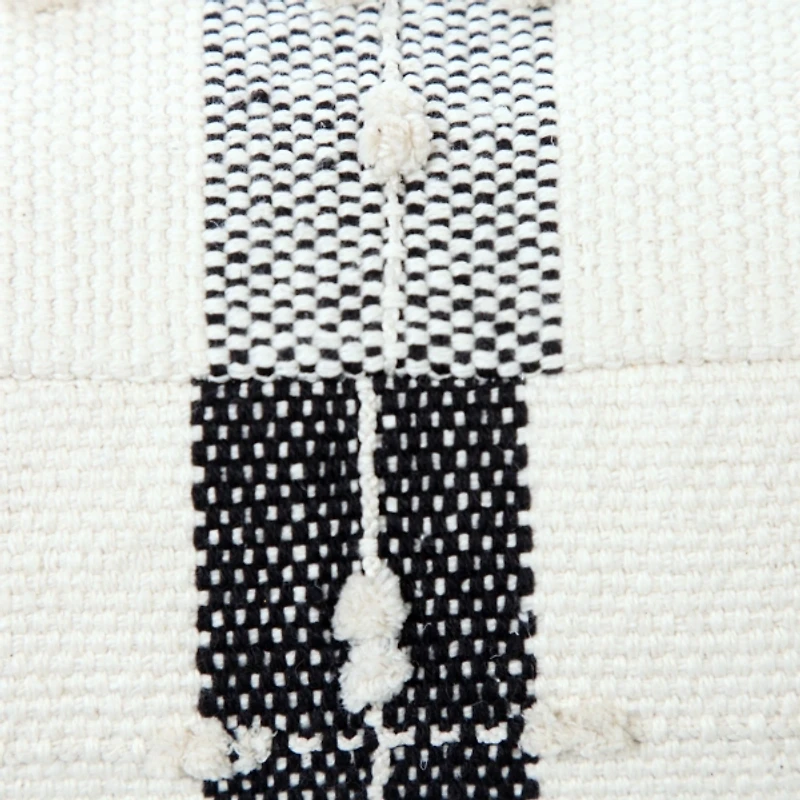 Black and Ivory Textured Plaid Pouf