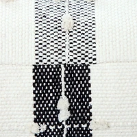 Black and Ivory Textured Plaid Pouf