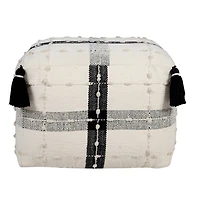 Black and Ivory Textured Plaid Pouf