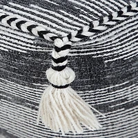 Dark Gray Tasseled Static Geo Cotton Square Pouf