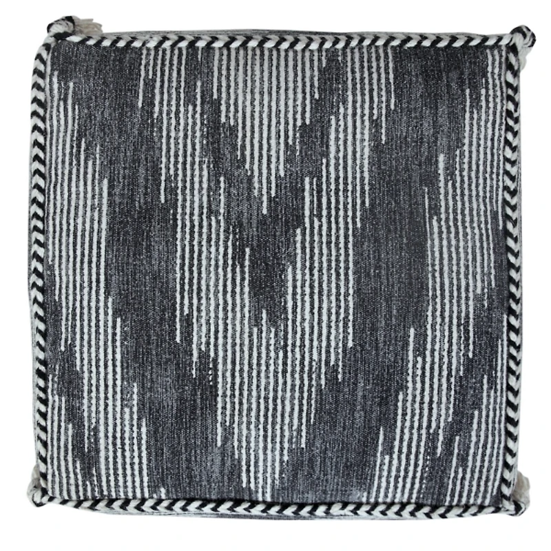 Dark Gray Tasseled Static Geo Cotton Square Pouf