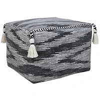 Dark Gray Tasseled Static Geo Cotton Square Pouf