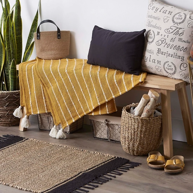 Honey Gold Slub Stripe Decorative Throw
