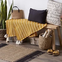 Honey Gold Slub Stripe Decorative Throw